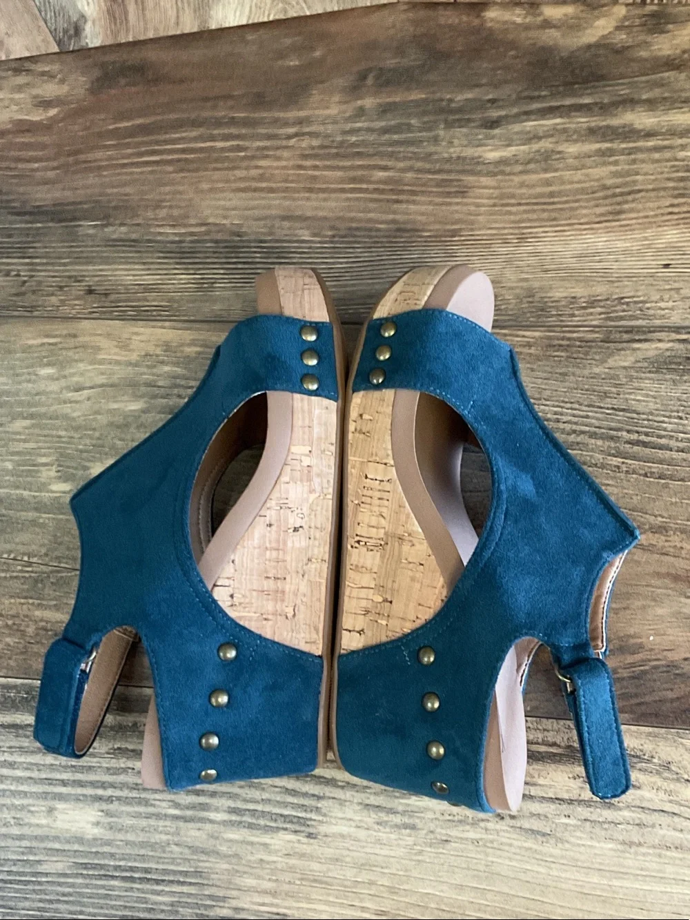 Corkys Carley Teal Suede Wedge Sandals 7 186B